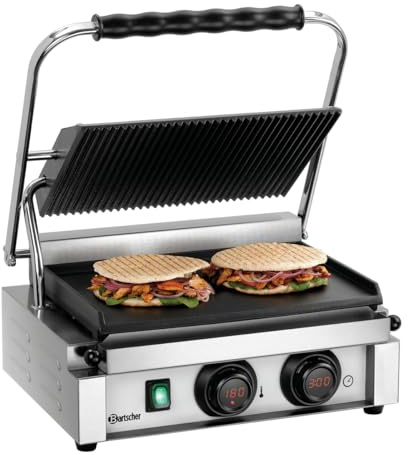 Bartscher Kontaktgrill Panini-MDI 1GR mit Digital-Anzeige, Timer und Signalton, Grillplatten emailliert, 230 V, für Gastronomie