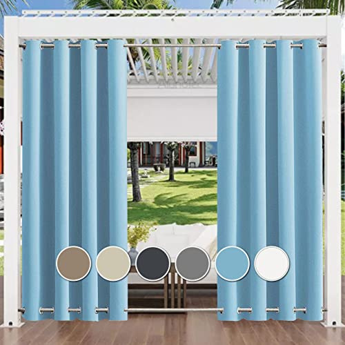 Outdoor Vorhang Wetterfest mit Ösen Oben und Unten (Viele Höhen & Breiten Zur Auswahl ) Wasserdicht Sichtschutz Terrasse Sonnenschutz für Balkon Veranda Pergola Gartenlaube,B90xH200cm (1 Stück) Blau
