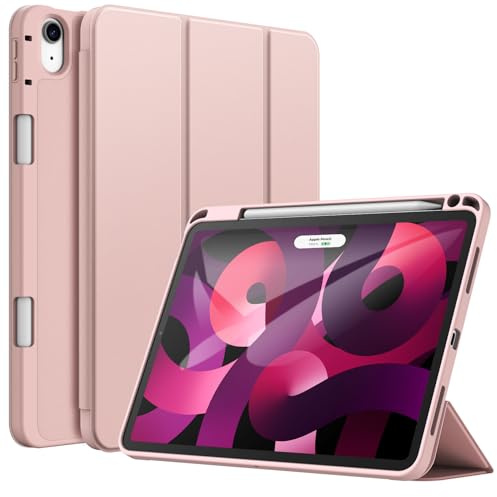 JETech Coque pour iPad Air 11 M4/M3/M2 & Air 10,9 5/4, Or Rose | Pour iPad Air 11 (2026-2024) & 10,9 (2022/2020), TPU Souple, Porte-Pencil, Support 3 Volets, Étui Housse Léger Antichoc