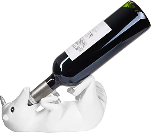 BRUBAKER Weinflaschenhalter durstiges Einhorn - Flaschenhalter Trinkende Tiere - Flaschenständer lustig - Deko Figur Handbemalt - Witzige Dekoration - Wein Geschenk für Frauen und Beste Freundin