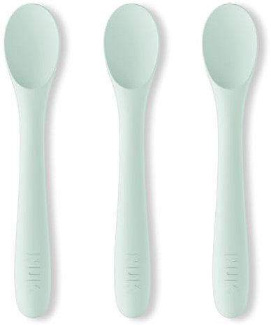 NUK Silicone Baby Spoons, Durable Silicone Material, Easy to Hold & Feed, Dishwasher-Safe, BPA-Free, Pack of 3
