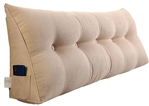 RAKTOV Cojín de respaldo triangular para cabecera, almohada doble grande de lectura para sofá cama, almohada de cuña con funda extraíble, 150 x 50 x 20 cm, color beige