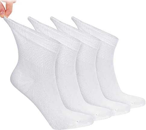 NoblesBox Lot de 4 paires de chaussettes pour diabétiques, pour femme, en bambou, douces et fines, neuropathie, Blanc., 35-38
