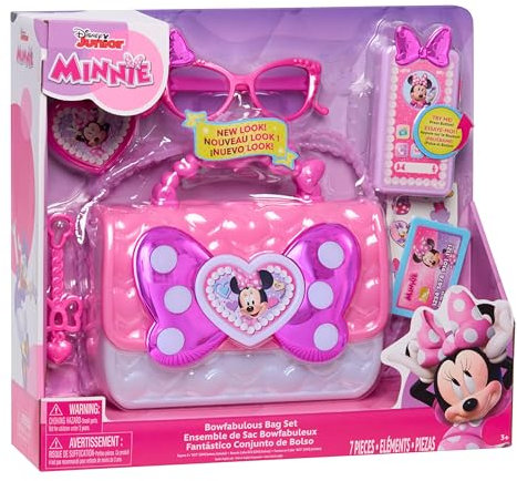 Just Play Bolso con Accesorios Disney Junior Minnie Mouse Bowfabulous, 7 Piezas, con Luces y Sonidos, Juego de simulación e imaginativo; Juguetes para niños a Partir de 3 años
