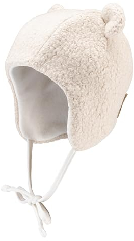 Sterntaler Inka Mütze aus Baumwollteddy - Unisex Babymütze mit dekorativen Öhrchen - Beanie mit angeschnittenen Ohrenklappen und Bindeband - gefüttert mit Baumwollfleece - Natur, 43