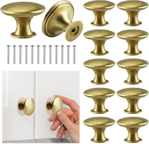 Taoduod 12 Stück Schrankknäufe 30mm im Vintage-Stil Pilz Schubladenknauf Antikes Messing Küchenschrankgriffe Modern Schubladenknauf Einzelloch Runde Schublade Zuggriff mit Passenden Schrauben