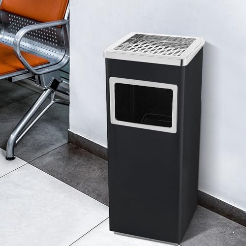 OHMG 48L Cubos de Basura para Exterior con Cenicero de Pie,Cubo Interior Extraíble,Cubo de Basura de Acero Exterior para Oficina,Hotel,Jardín,Papelera de pie de Acero Inoxidable con cenicero