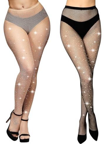 Aomig Damer glittrande strass nätstrumpbyxor Diamanter transparent glänsande strumpbyxor för fest, danser, Halloween och cosplay