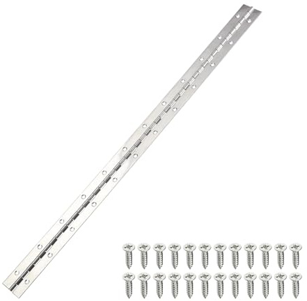 sourcing map Piano Hinge, 24 Inch x 1.2 Inch Stainless Steel Continuous Hinge Door Hinge with Holes, for Boat Cabinet Door Box Furniture, Silver