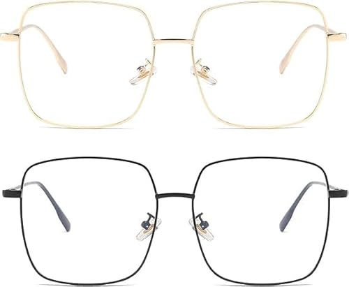 Dollger Blue Light Blocking Glasses Computer Gaming Glasses Anti Eyestrain Square Metal Clear Frame Eyeglasses for Women Men Gold+Black
