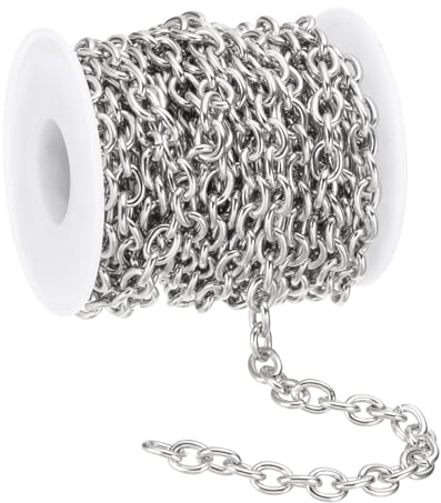 PATIKIL 16,4 Piei Catena a Maglie Cavo in Acciaio Inossidabile 304, Larghezza 7mm Rotolo di Catena Metallo Piatta per Creazione Gioielli Fai-da-Te, Tono Argento