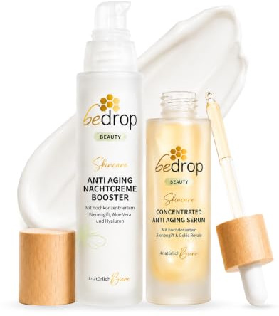 bedrop Anti-Aging-Set | Serum & Nachtcreme mit hochdosiertem Bienengift | Faltencreme mit Anti-Aging Effekt - Über Nacht straffend & regenerierend, frei von Parfüm & Duftstoffen