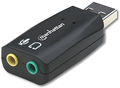 Manhattan USB-A Sound Adapter, USB-A to 3.5 mm Mic-in and Audio-Out ports, 480 Mbps (USB 2.0), Supports 3D and Virtual 5.1 Surround Sound