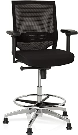 hjh OFFICE 657550 Arbeitsstuhl Counterstuhl TOP Work 77 Stoff/Netz Schwarz Bürostuhl hoch, ergonomisch, Stuhl & Fußstütze höhenverstellbar