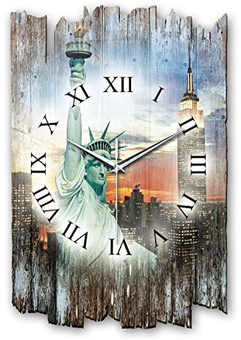 Kreative Feder Designer Wanduhr New York aus Holz Größe 40x27cm - Wanduhr im Landhaus-Stil Shabby-Style Made in Germany leise ohne Ticken (New York, leises Funkuhrwerk)