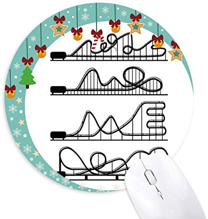 Amusement Park Black Roller Coaster Silhouette Mouse Pad Jingling Bell Round Rubber Mat