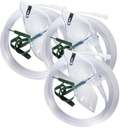 The Oxygen Store Sauerstoffmasken für zu Hause, mittlere Konzentration, Erwachsene, mit 2,1 m Schlauch, 3 Stück, transparentes PVC-Design mit sicherem Sitz für den Sauerstoffverbrauch zu Hause