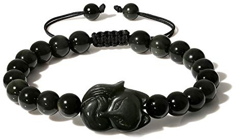 COAI Bracelet Réglable Obsidienne Breloque Renard Unisexe