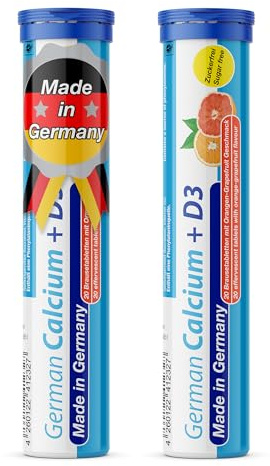 German Calcium + VIT. D - 40 Vegetarian Drink Effervescent Tablets - Orange-Grapefruit Flavor - Made in Germany