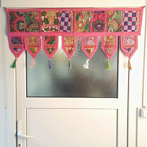 Casa Moro Indischer Patchwork Toran Rosa 102x45 cm (BxH) Orientalischer Türvorhang Vintage Fenstervorhang Boho Ethno Hippie Stil | MA6301