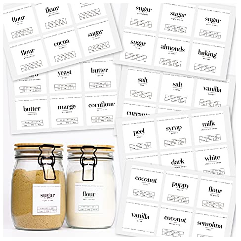 36 x Baking Collection Kitchen Labels for Jars | White Pantry Labels | Kitchen Labels for Containers for Kitchen Storage & Organisation | Easy Apply | Waterproof | Self Adhesive