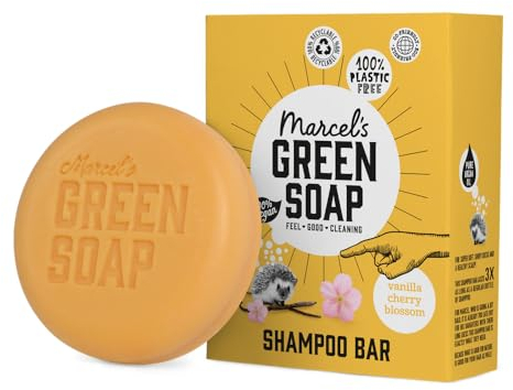 Marcel's Green Soap - Shampoo Bar Vanilla & Cherryblossom - Daily use, plastic and sulfate free - Saves 3 bottles of regular Shampoo - 100% Eco friendly - 100% Vegan - 97% Biodegradable - 90 G