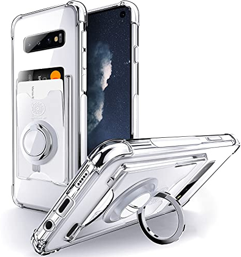 SHIELDS UP for Samsung Galaxy S10 Case with Card Holder & Ring Stand. | Wallet Minimalist Case, Transparent Slim Shockproof TPU Bumper Cover for Samsung Galaxy S10 - Clear