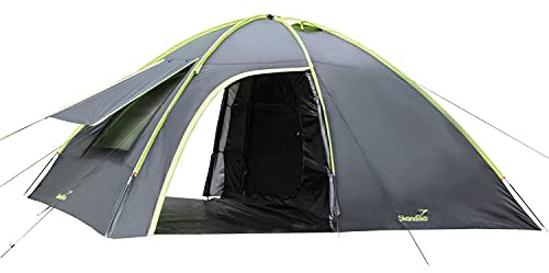 Skandika Zelt 4 Personen Vaasa | Campingzelt, Festivalzelt, wasserdicht, 3000 mm Wassersäule, Silberbeschichtung, 2 Eingänge, dunkle Kabine, 195 cm Stehhöhe | Kuppelzelt für Camping, Festival, Urlaub