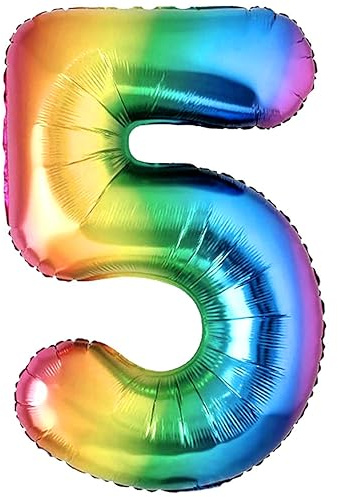Globo 5° Cumpleaños Número 5 Foil Multicolor Gigante, Globo XXL de 100cm. Decoración Cumpleaños. Aire o Helio.