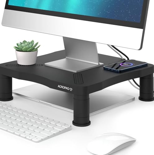 ACROPAQ Monitorständer - Bildschirmerhöhung, Für Laptop und Bildschirme, Höhenverstellbar (3 Höhen) - Schwarz