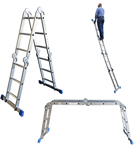 Alumexx Échelle pliante 3 en 1 - Échelle, échafaudage et escalier en 1 - Échafaudage - Échelle en aluminium - Échelle - Hauteur de travail jusqu'à 4,55 m - Poids : 17,5 kg
