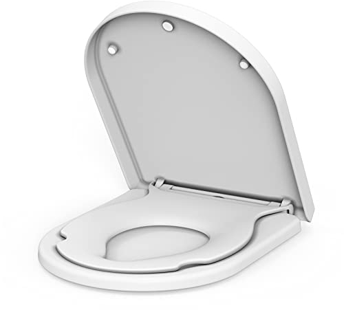 IDEALHOUSE Toilettendeckel Mit Kindersitz, WC Sitz Mit Absenkautomatik, Klodeckel Mit Quick-Release Funktion, LöSt Sich Nie Klobrille, Leicht Zu Reinigen - D Form Weiß Toilettensitz Mit Kinder, Family