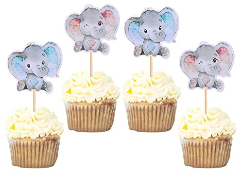 SYKYCTCY 36 Pack Baby Elephant Cupcake Toppers It's a Boy Cupcake Picks Baby Shower Cupcake Decorations Gender Reveal Baby Shower Baby Boy Birthday Party Supplies Blue Pink
