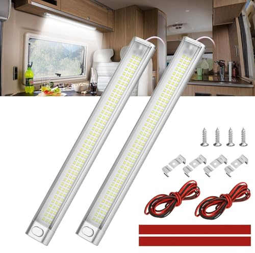 Linkstyle 2 Stück 120 LED Innenleuchten Auto, 12V LED Lampe Leiste mit ON/Off Schalter, 6W 6000K Weiß Licht Innenleuchte Leuchtstofflampe für Wohnmobil Van Bus