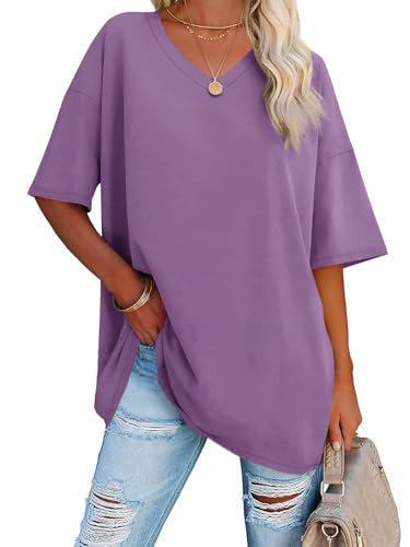 Ebifin Damen T Shirt Oversize Oberteile V-Ausschnitt