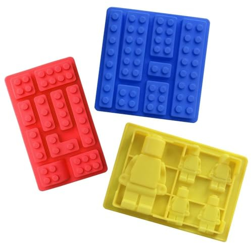 3 Pcs Chocolate Mould Jelly Moulds Building Bricks Multi-Size Ice Cube Candy Moulds Chocolate Silicone Mold for Building Block Themes Kids Cake Cupcake Decorations Candy Chocolate Baking Molds