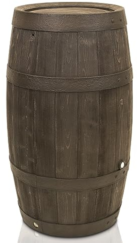 YourCasa Regentonne 250 Liter [Timber] mit Metallgewinde und Deckel - Regenfass Frostsicher aus Kunststoff in Holzoptik - Regenwassertonne - Regenwassertank Garten - Holz Weinfass Wasserfass Holzfass