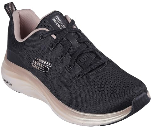 Skechers Vapor Foam Donna, Rete Nera con Finiture in Oro Rosa, 37 EU