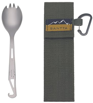SANTTA Titanium 3-in-1 Camping Spork, Spoon, Fork & Bottle Opener Combo Utensil for Hiking and Travel