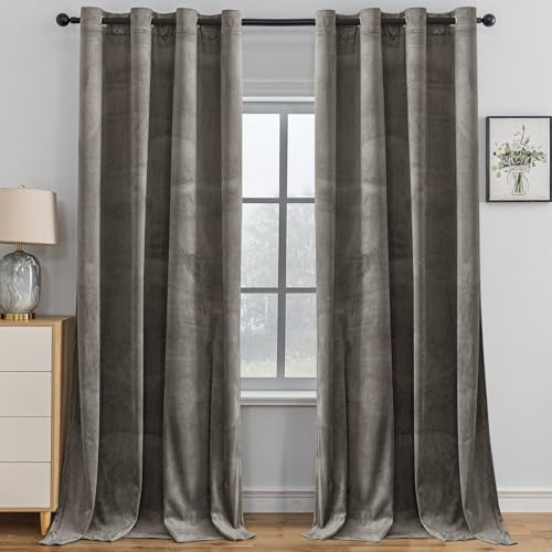 YSTELLAA Gardinen Samt 2er Set, 140×240 cm, Verdunklungsvorhänge Mit Ösen, Vorhang Blickdicht Wohnzimmer Modern, Thermovorhang Schlafzimmer, Schallschutz Vorhang, Blackout Curtain, Kamel