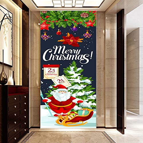 Türtapete Selbstklebend 3D 77X200 Frohe Weihnachten Türtapete Selbstklebend Türposter,Fototapete Selbstklebend 3D Pvc Türaufkleber Diy Türbild,Türfolie Poster Tapete