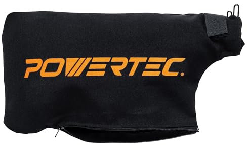POWERTEC 75076 Miter Saw Dust Bag Fits Nominal 1.75 Dust Ports Expands to 1.875, Hook and Loop Dust Collector Bag with Zipper and Wired Adjustable Stand for Tank Belt Sander & Diagonal Saw, 1PK