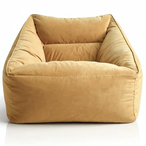 Aiire Relaxo Sitzsack XXL Samt – [100x100x80 cm] Modernes Bean Bag Chair für Erwachsene oder Jugendliche – Luxus Sessel Sofa mit Füllung – Riesen Sitzkissen für Wohnzimmer & Schlafzimmer Gelb