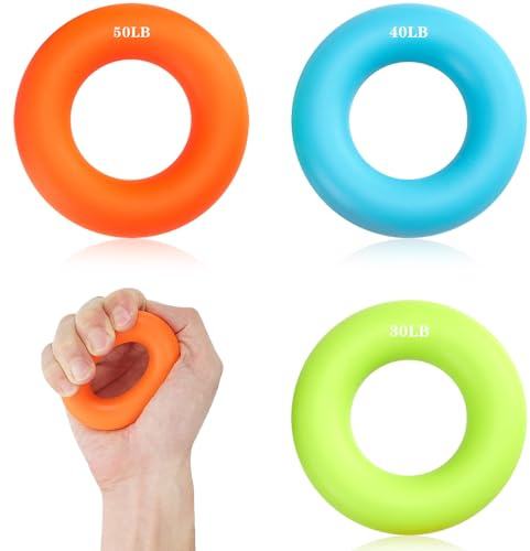 3 Stück Ring Handgriff Trainer, 60LB/50LB/40LB | Handgriffstärker Ringe für Muskeltraining, Griffstärke verbessern, rutschfest, langlebig, Orange Blau Grün, tragbar