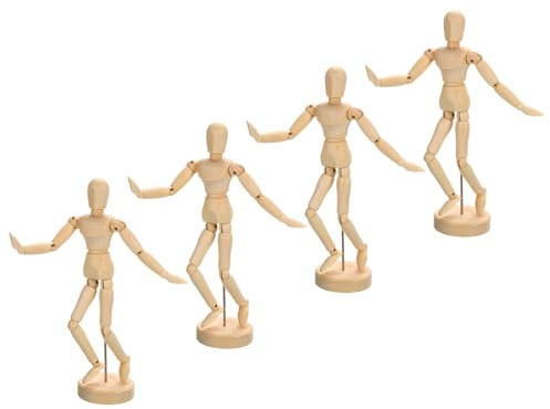 PATIKIL 8 Holz Mannequin Figur, 4 Stück Künstler Zeichenpuppe Modell Flexibel Bewegliche Gelenkige Skizzierende Lay Figur für Malerei Zeichnung Dekoration