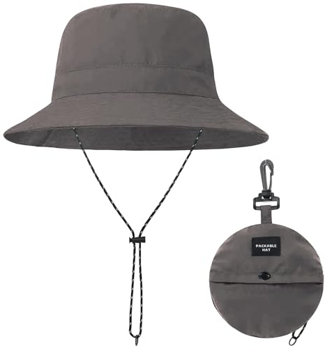 BBXWANG Cappello da Pescatore Ripiegabili da Donna, Cappello Estivo Leggero Regolabile Cappello da Pescatore da Spiaggia Pieghevole (IT, Testo, Taglia Unica, Dark Grey)