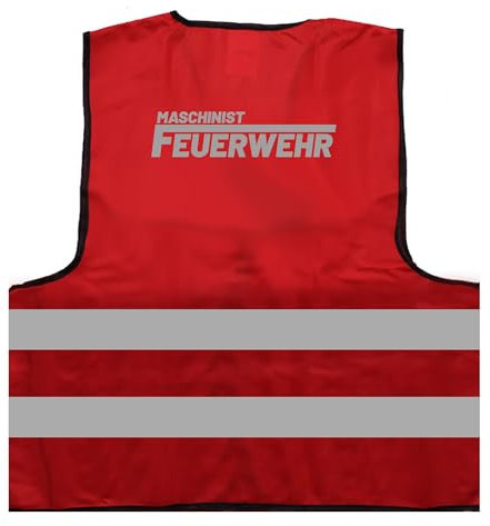 Feuerwehr Maschinist Warnweste BZW. Signalweste mit reflektierendem Aufdruck - Größe L/XL, Rot