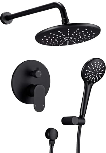 XJTNLB Dusche Unterputz Armatur Set 8 in Duscharmatur Unterputz Rund Duschkopf mit Schlauch Regendusche 3 Modi Einhebelmischer Dusche,Schwarz