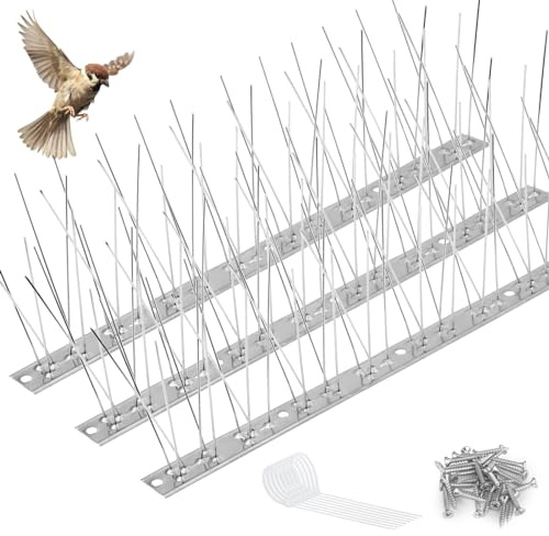 KREMORV Taubenabwehr Vogelabwehrspieße, Edelstahl Vogelabwehr Spikes Tauben spießen Vogelschreck und Vogelschutz für kleine Vögel Balkon, Dach, Fens | Für den Außenbereich, für kleine Vogeltauben, Krähen und Spechte, Zaun, Dach und Wand