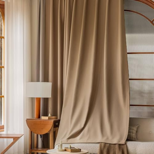 Musihy Verdunkelungsvorhänge mit Ösen, 86 x 214 cm Khaki Bicolor Patchwork Raumverdunkelung Tüllen Thermovorhänge für Schlafzimmer